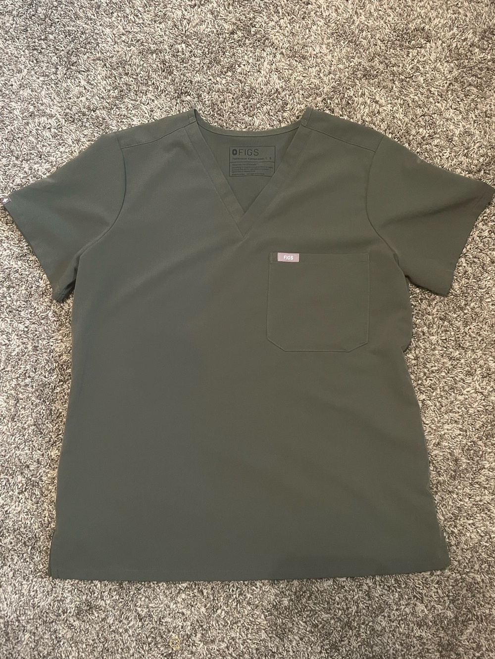 Figs Olive Green V-Neck Scrub Top with Chest Pocket